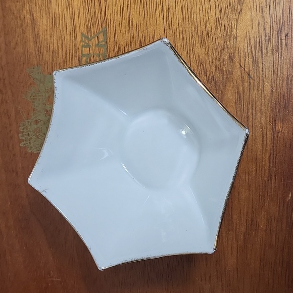 Vintage Silesia Porcelain Umbrella Edge Trinket Dish Bowl with Pink Roses Gilt - Picture 15 of 15